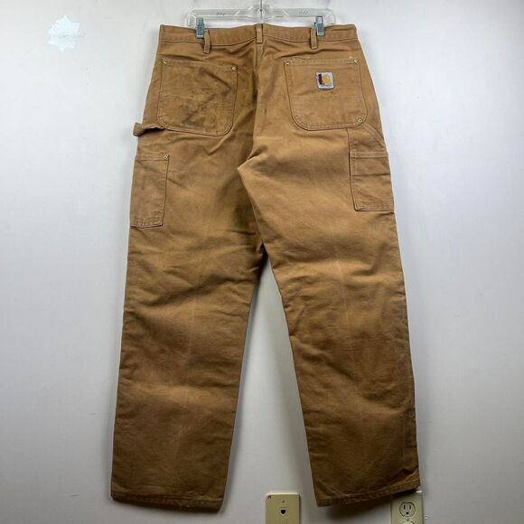 Vintage Carhartt Double Knee Brown Denim Work Pants Carpenter Size 36x30